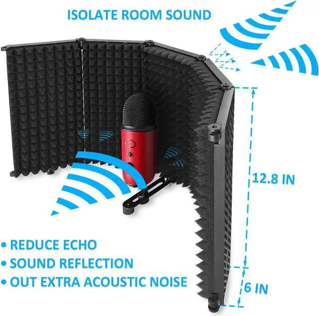 Alt view image 3 of 7 - Mic Isolation Shield - Portable Studio Acoustic Sound Shield with Absorbing Foam for Microphone, Reflection Filter for Home Voice Studio (5 Panels) YOUSHARES