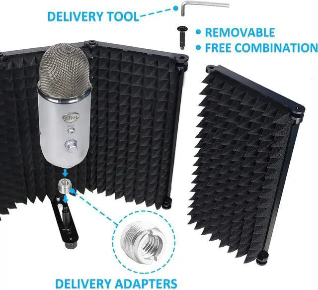 Alt view image 6 of 7 - Mic Isolation Shield - Portable Studio Acoustic Sound Shield with Absorbing Foam for Microphone, Reflection Filter for Home Voice Studio (5 Panels) YOUSHARES