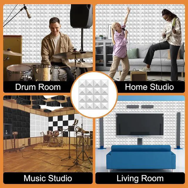 Alt view image 5 of 6 - TroyStudio Acoustic Sound Diffuser Panels, 12 X 12 X 1 inches 16 Pcs PVC Plastic Wall Panel, Recording Studio Acoustical Treatments Diffusion panel, 3d Art Decorative Ceiling Tiles (Pyramid, White)