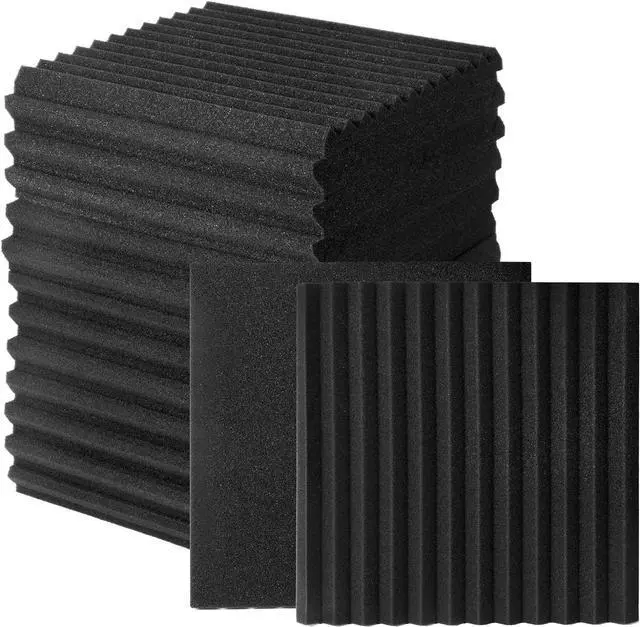 Alt view image 2 of 6 - 50 Pack Acoustic Foam Panels 1" X 12" X 12" Wedge Soundproof Studio Foam for Walls Sound Absorbing Panels Sound Insulation for Studio (50 Pack, Black)