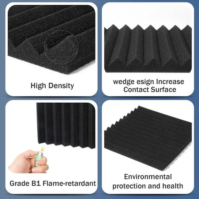 Alt view image 3 of 6 - 50 Pack Acoustic Foam Panels 1" X 12" X 12" Wedge Soundproof Studio Foam for Walls Sound Absorbing Panels Sound Insulation for Studio (50 Pack, Black)