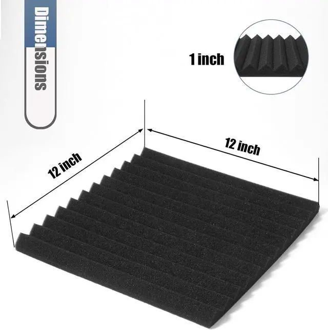 Alt view image 4 of 6 - 50 Pack Acoustic Foam Panels 1" X 12" X 12" Wedge Soundproof Studio Foam for Walls Sound Absorbing Panels Sound Insulation for Studio (50 Pack, Black)