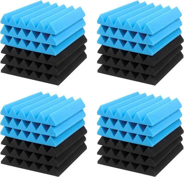Alt view image 4 of 7 - JBER 24 Pack Blue and Charcoal Acoustic Panels Studio Foam Wedges Fireproof Soundproof Padding Black Wall Panels 2" X 12" X 12"