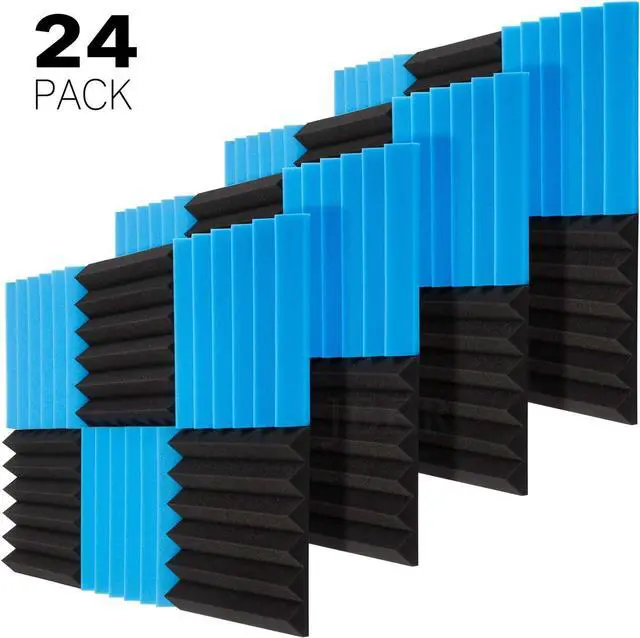 Alt view image 5 of 7 - JBER 24 Pack Blue and Charcoal Acoustic Panels Studio Foam Wedges Fireproof Soundproof Padding Black Wall Panels 2" X 12" X 12"