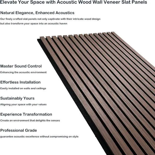 Alt view image 3 of 7 - Wood Slat Wall Panel, Easy Installation, Versatile, Enhanced Acoustic Design, Suitable for Living Room, Bedroom, Kitchen & Offices (2 Pcs, Black Walnut), 47.2x23.6x0.87 Inch Each, Mollywell