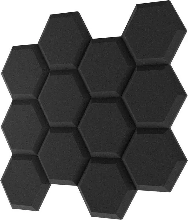Main image of TroyStudio Thick Acoustic Foam Panels, 13.8 X 11.8 X 2 Inches 12 Pcs Hexagon Sound Absorbing Foam, Dense Soundproof Padding Tile, Recording Studio Foam Absorber, Decorative 3D Wall Ceiling Panel