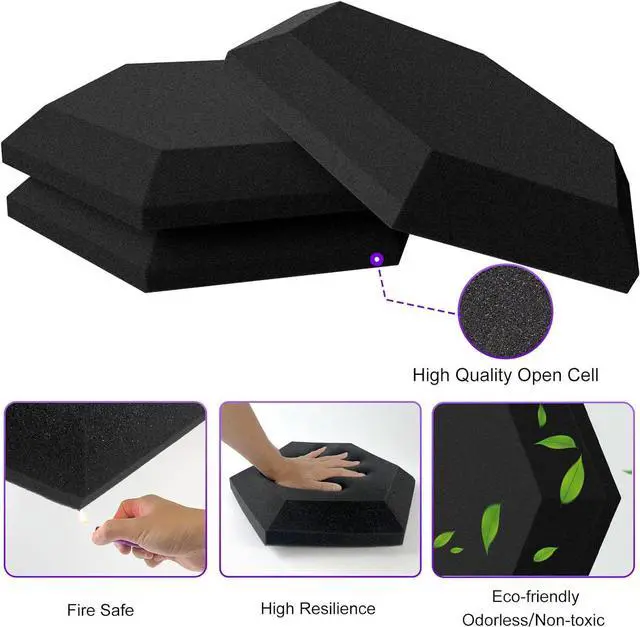 Alt view image 4 of 6 - TroyStudio Thick Acoustic Foam Panels, 13.8 X 11.8 X 2 Inches 12 Pcs Hexagon Sound Absorbing Foam, Dense Soundproof Padding Tile, Recording Studio Foam Absorber, Decorative 3D Wall Ceiling Panel