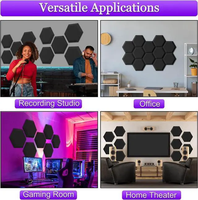 Alt view image 5 of 6 - TroyStudio Thick Acoustic Foam Panels, 13.8 X 11.8 X 2 Inches 12 Pcs Hexagon Sound Absorbing Foam, Dense Soundproof Padding Tile, Recording Studio Foam Absorber, Decorative 3D Wall Ceiling Panel