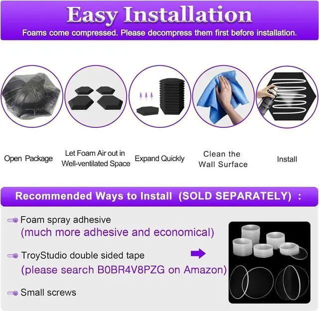 Alt view image 6 of 6 - TroyStudio Thick Acoustic Foam Panels, 13.8 X 11.8 X 2 Inches 12 Pcs Hexagon Sound Absorbing Foam, Dense Soundproof Padding Tile, Recording Studio Foam Absorber, Decorative 3D Wall Ceiling Panel