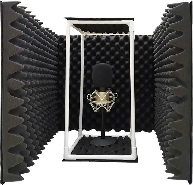 Main image of Large Microphone Isolation Shield, Foldable Vocal Booth Reflection Filter, 2 Inches Thick Acoustic Foam Panel Music Sing Podcast Recording Studio Adjustable Sound Box for Desk & Laptop