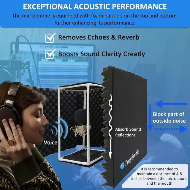 Alt view image 3 of 6 - Large Microphone Isolation Shield, Foldable Vocal Booth Reflection Filter, 2 Inches Thick Acoustic Foam Panel Music Sing Podcast Recording Studio Adjustable Sound Box for Desk & Laptop