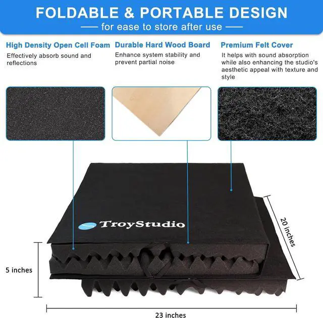 Alt view image 5 of 6 - Large Microphone Isolation Shield, Foldable Vocal Booth Reflection Filter, 2 Inches Thick Acoustic Foam Panel Music Sing Podcast Recording Studio Adjustable Sound Box for Desk & Laptop