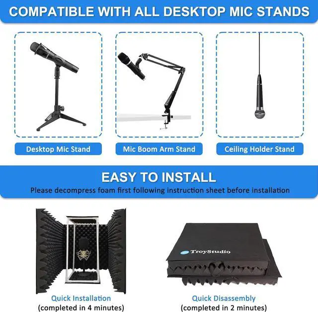 Alt view image 6 of 6 - Large Microphone Isolation Shield, Foldable Vocal Booth Reflection Filter, 2 Inches Thick Acoustic Foam Panel Music Sing Podcast Recording Studio Adjustable Sound Box for Desk & Laptop