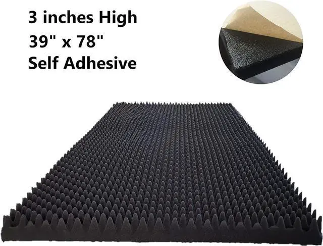 Alt view image 2 of 7 - BookishBunny High Density Self Adhesive Acoustic Foam Egg Crate Panel Studio Foam Wall Panel 39" x 78" (3 inch, Black)