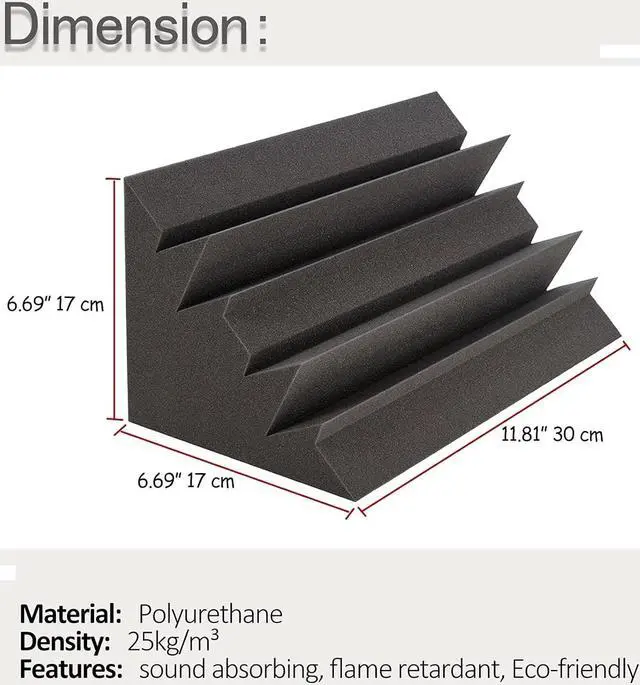 Alt view image 2 of 7 - Acoustic Foam Bass Traps -12 Pack Wall Corner Studio Foam Blocks 12" X 7" X 7" Low-Frequency Sound Absorption Material for Home Studio and Theater etc. (12 Pack, Bass traps)