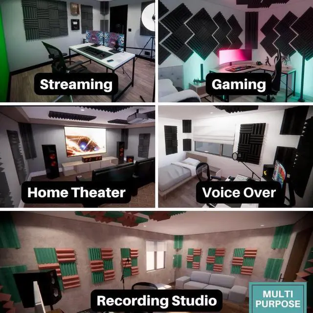 Alt view image 7 of 7 - Soundproofing Acoustic Studio Foam - Wedge Style Panels - 12"x12"x1" Tiles - 6 Pack - DIY Acoustic Treatment for Recording Studio, Podcasting, Voice Over Vocal Booths, and More