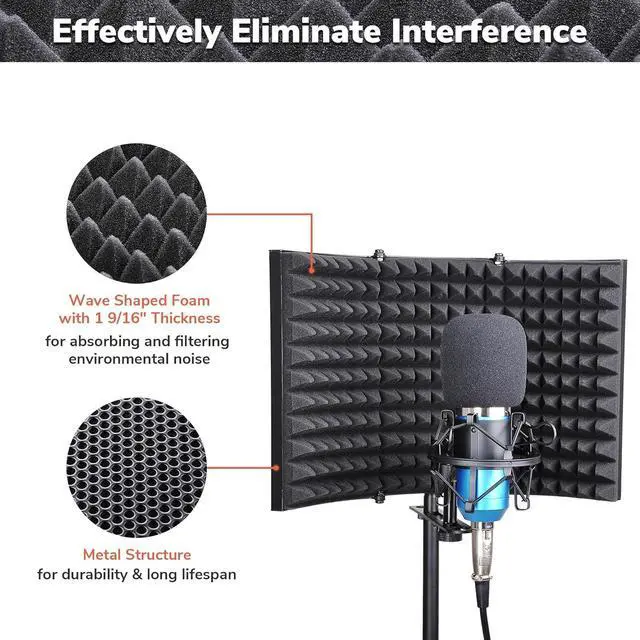 Alt view image 2 of 7 - AW Studio 13x10" Microphone Isolation Shield Acoustic Foam Panel Soundproof Filter Recording Panel Stand Mount