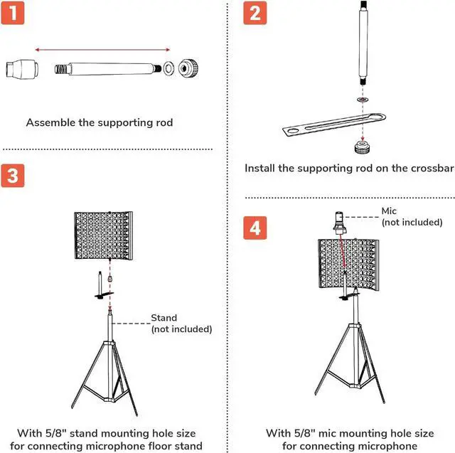 Alt view image 4 of 7 - AW Studio 13x10" Microphone Isolation Shield Acoustic Foam Panel Soundproof Filter Recording Panel Stand Mount