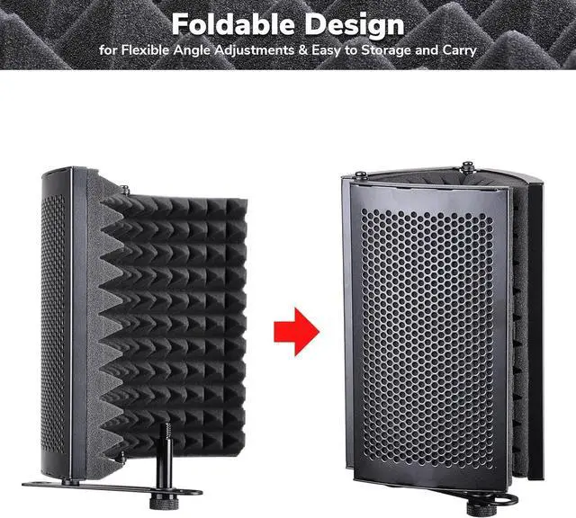 Alt view image 3 of 7 - AW Studio 13x10" Microphone Isolation Shield Acoustic Foam Panel Soundproof Filter Recording Panel Stand Mount