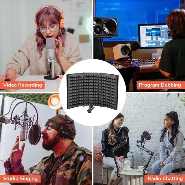 Alt view image 6 of 7 - AW Studio 13x10" Microphone Isolation Shield Acoustic Foam Panel Soundproof Filter Recording Panel Stand Mount