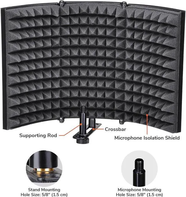 Alt view image 5 of 7 - AW Studio 13x10" Microphone Isolation Shield Acoustic Foam Panel Soundproof Filter Recording Panel Stand Mount