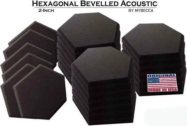Alt view image 2 of 4 - Mybecca 12 pack Hexagon (Hexagonal) Acoustic Foam Tiles Soundproofing Wall Panels 2 inches by 6 inches Color: Charcoal