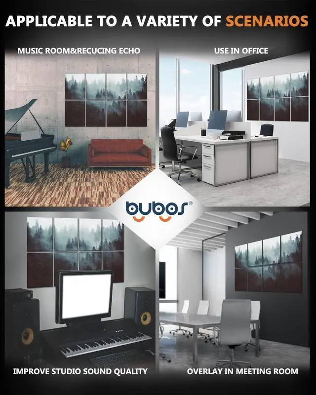 Alt view image 2 of 7 - BUBOS 8 Pack Art Acoustic Panels Soundproof Wall Panels,48X32Inches Sound Absorbing Panels,Decorative Acoustical Wall Panels, Acoustic Treatment for Recording Studio,Adhesive Included,Fog Forest