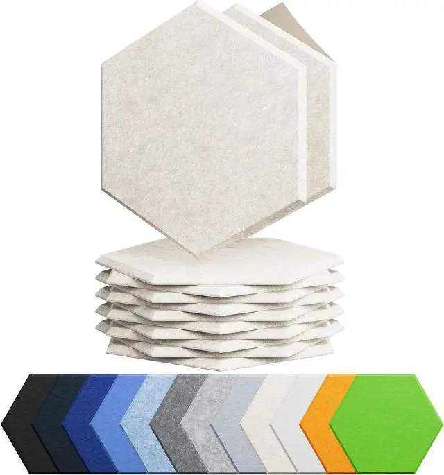 Main image of Amantech 12 Pack Acoustic Panels Self Adhesive Sound Proof Foam, High Density Sound Acoustic Foam Panel, 12X10.23X0.4 Inch Hexagon Wall Panels in Home,Office,Reccording Room,Studio(Beige)