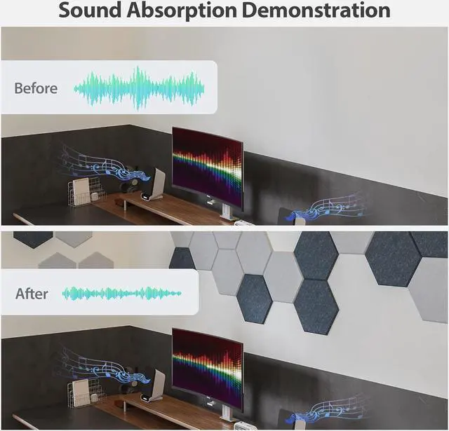 Alt view image 4 of 7 - Amantech 12 Pack Acoustic Panels Self Adhesive Sound Proof Foam, High Density Sound Acoustic Foam Panel, 12X10.23X0.4 Inch Hexagon Wall Panels in Home,Office,Reccording Room,Studio(Beige)