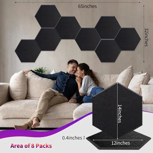 Alt view image 2 of 7 - Hexagon Acoustic Panels, High Density, Sound Proofing, Decorative Noise Reduction Felt Wall Tiles for Ceilings, Home Office & Gaming Room (Black), 14x12x0.4 Inch, Mollywell