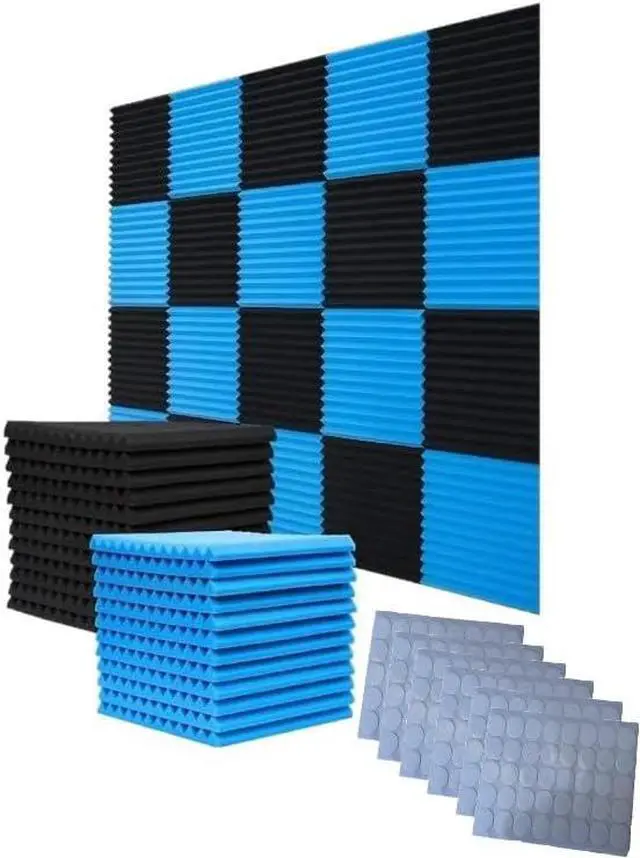 Main image of WENGWEI 52 Pack Acoustic Foam Panels,1" x 12" x 12" Black/BLUE Acoustic Wedge Studio Foam Sound Absorption Wall Panels