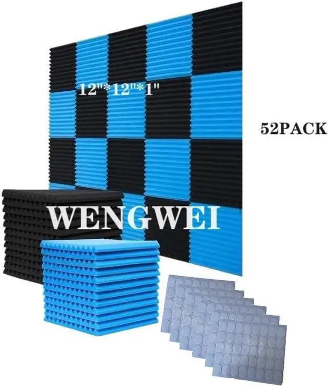 Alt view image 2 of 2 - WENGWEI 52 Pack Acoustic Foam Panels,1" x 12" x 12" Black/BLUE Acoustic Wedge Studio Foam Sound Absorption Wall Panels