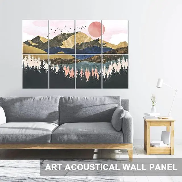 Alt view image 2 of 6 - Tutmyrea Art Acoustic Panels, 48"X32" Self-adhesive Sound Proofing Padding, 8 Pack Acoustical Soundproof Wall Panels, Decorative Sound Absorbing Panels for Home & Office (Mountain Tree)