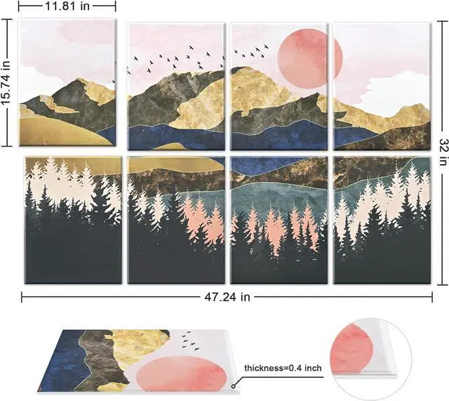 Alt view image 5 of 6 - Tutmyrea Art Acoustic Panels, 48"X32" Self-adhesive Sound Proofing Padding, 8 Pack Acoustical Soundproof Wall Panels, Decorative Sound Absorbing Panels for Home & Office (Mountain Tree)
