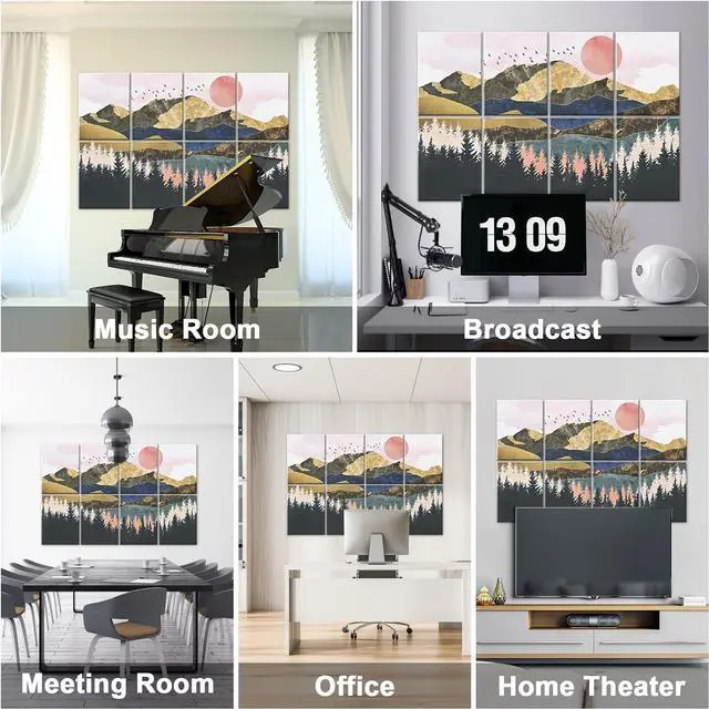 Alt view image 6 of 6 - Tutmyrea Art Acoustic Panels, 48"X32" Self-adhesive Sound Proofing Padding, 8 Pack Acoustical Soundproof Wall Panels, Decorative Sound Absorbing Panels for Home & Office (Mountain Tree)