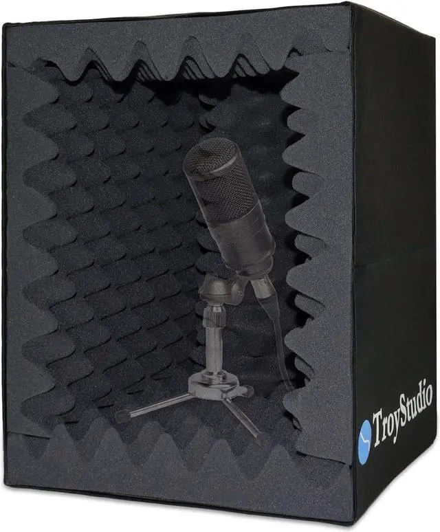 Main image of Troystudio Portable Vocal Booth, Large Foldable Microphone Isolation Shield, Music Recording Studio Sound Echo Absorbing Box, Desk & Stand Use Reflection Filter with Thickened Dense Acoustic Foam