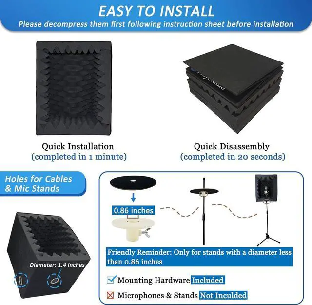 Alt view image 6 of 7 - Troystudio Portable Vocal Booth, Large Foldable Microphone Isolation Shield, Music Recording Studio Sound Echo Absorbing Box, Desk & Stand Use Reflection Filter with Thickened Dense Acoustic Foam