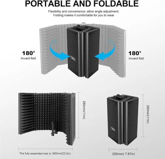 Alt view image 5 of 7 - Aokeo Studio Recording Microphone Isolation Shield with Pop Filter & Tripod Stand, High Density Absorbent Foam to Filter Vocal, Foldable Sound Shield for Blue Yeti and Condenser Microphones
