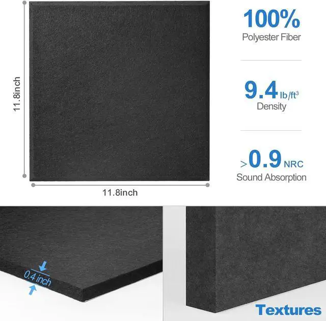 Alt view image 5 of 6 - Sonicism 12 Pack Acoustic Wall Panels with Self-Adhesive, 12" X 12" X 0.4" Sound Proof Foam Panels, Decorative Soundproof Wall Panels, Sound Proof Absorbing Tiles for Home & Offices, Black