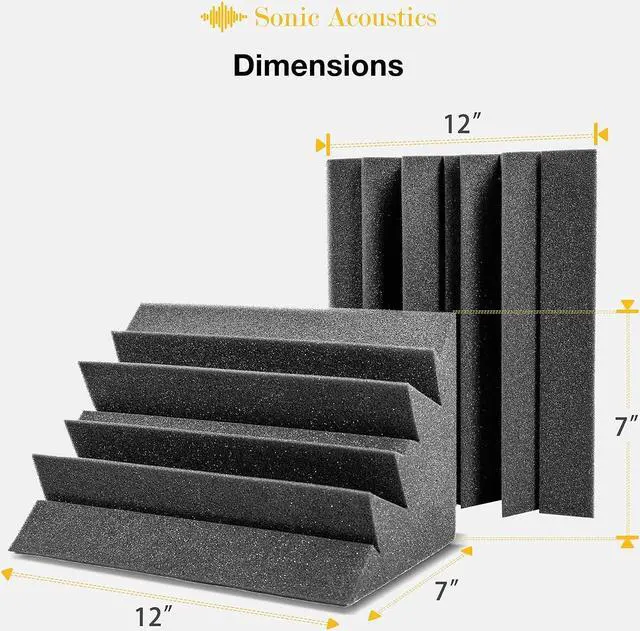 Alt view image 3 of 7 - Sonic Acoustics 12 Pack Acoustic Foam Panels 7" X 7" X 12" Sound Absorbing Panel, Bass Trap Studio Foam, Corner Block Finish, Sound Panels Soundproof Sound Insulation Absorbing