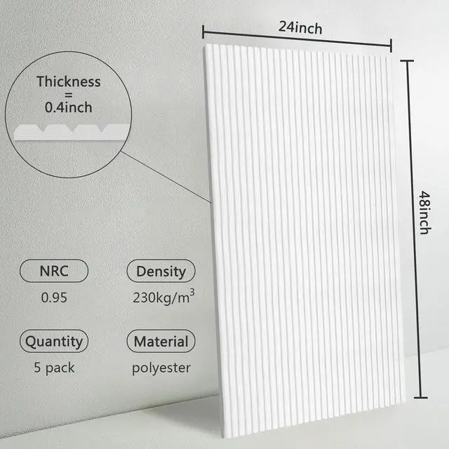 Alt view image 2 of 7 - 5 Pack Acoustic Panels,48x24x0.4 inch Acoustical Wall Panels,Better Soundproof Panels than foam,Sound proof panels for walls,Acoustic Treatment for Recording Studio&Office Vertical (5 pack, White)