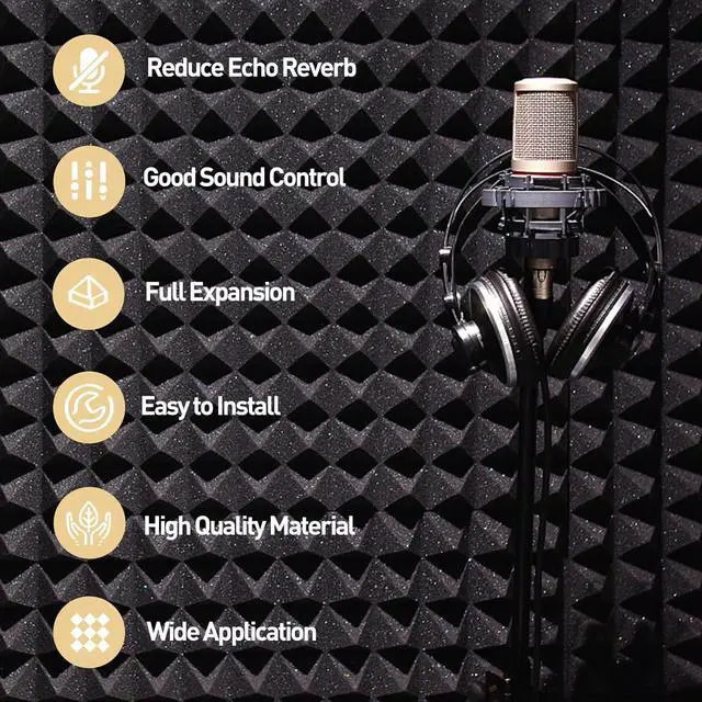 Alt view image 5 of 6 - 36 Pack Auslet Acoustic Panels 12 x 12 x 2 Inches, Pyramid Soundproof Wall Panels, High Density 30kg/m3, Black Acoustic Foam Panels, Sound Proof Panels for Walls