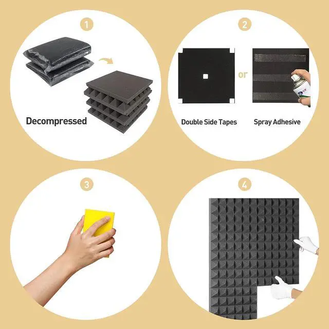Alt view image 6 of 6 - 36 Pack Auslet Acoustic Panels 12 x 12 x 2 Inches, Pyramid Soundproof Wall Panels, High Density 30kg/m3, Black Acoustic Foam Panels, Sound Proof Panels for Walls