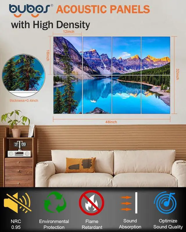 Alt view image 3 of 7 - BUBOS 8 Pack Art Acoustic Panels Soundproof Wall Panels,48X32Inches Sound Absorbing Panels,Decorative Acoustical Wall Panels, Acoustic Treatment for Recording Studio,Adhesive Included-Banff Park