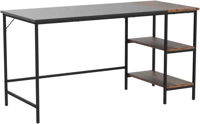 Alt view image 5 of 7 - Tangkula 55 Computer Desk, Large Home Office Desk with 2-Tier Storage Shelves, Modern Laptop PC Desk with Heavy-Duty Steel Frame, Multipurpose Writing Desk Study Desk (Black)