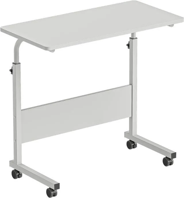 Alt view image 7 of 7 - sogesfurniture 31.5 inches Mobile Bed Table, Portable Laptop Computer Stand Desks with Wheels, Laptop Table Adjustable Height Standing Computer Desk Portable Stand, White BHUS-05-1-80WT