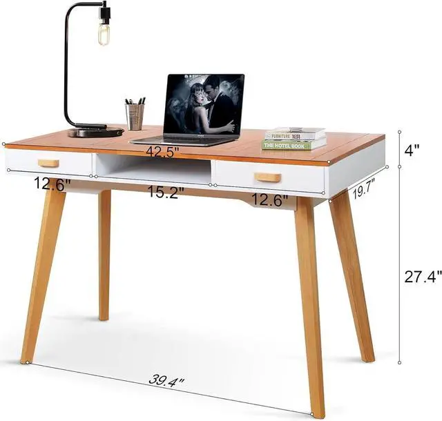 Alt view image 3 of 5 - 42" Home Office Desk with File Drawer, Modern Computer Table with Laptop Storage Space, Student Girls Desks Teens Writing Table