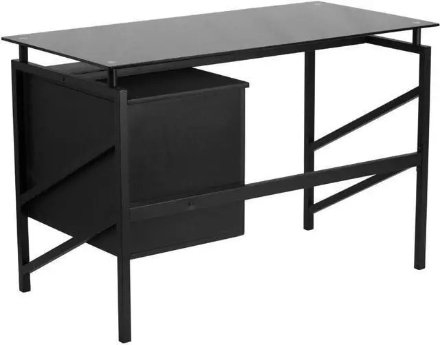 Alt view image 4 of 5 - Flash Furniture Singleton Glass Desk with Two Drawer Pedestal,Black