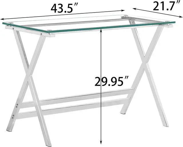 Alt view image 3 of 7 - SMARTIK Modern Glass Computer Desk, Clear Study Table - Gaming Desks, Study Desk, and Workstation Table for Small Spaces - Stainless Steel Frame 43.5" x 21.7" x 29.9"