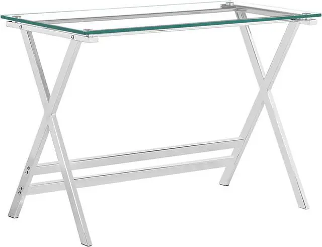 Alt view image 4 of 7 - SMARTIK Modern Glass Computer Desk, Clear Study Table - Gaming Desks, Study Desk, and Workstation Table for Small Spaces - Stainless Steel Frame 43.5" x 21.7" x 29.9"